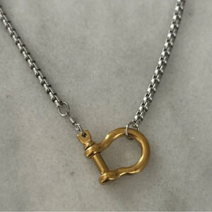 COPY - Gold Chain Two Tone Silver Horse Bit Chunky Charm Clasp Carabiner Neckla…